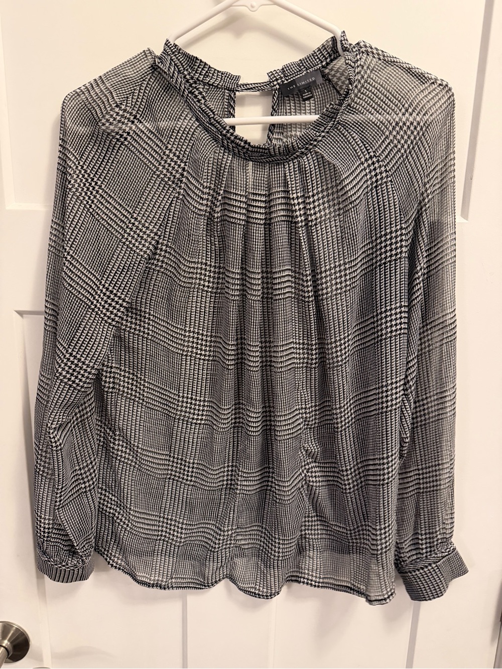 The Limited Black & White Plaid Long-Sleeve Blouse